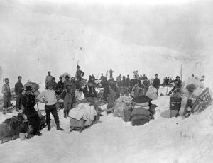 Gold-Seekers on the Summit of Chilkoot Pass, Alaska by Lloyd Valentine and Pond, Edwin Percy Winter